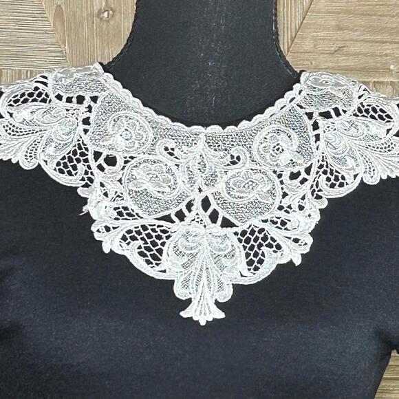 90s Dark Academia Dress Black Long Sleeve Lace Collar Size 4 Retro Librarian - Picture 2 of 9